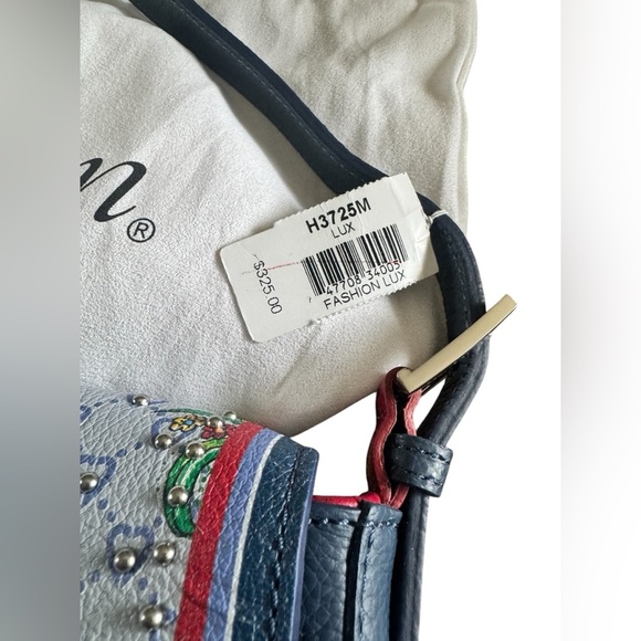 Brighton FASHION LUX BAGUETTE Navy Floral Leather Bow Handbag W/ Studs - Picture 4 of 15